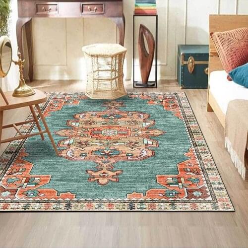 Persian Style Bedside Carpet Ethnic Geometric Print Living Room Computer Chair Anti-Slip Floor Mat Kitchen Hallway Bath Area Rug