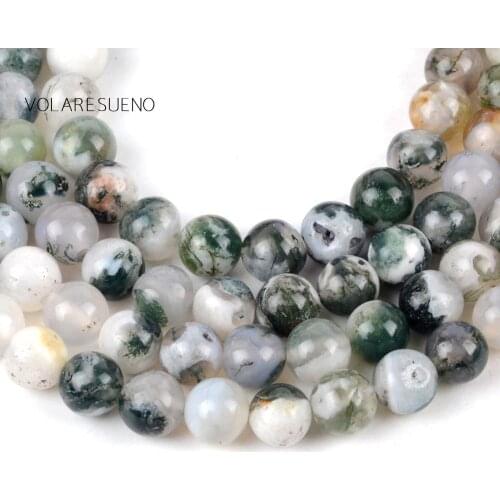 Natural White Green Tree Agates Gems Stone Round Loose Beads For Jewelry Making 4-12mm Spacer Beads Fit Diy Womens Bracelet15