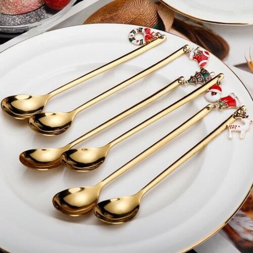 Star Shaped Christmas Pattern Mixing Spoon Stainless Steel Coffee Spoon Dessert Ice Cream Santa Claus Spoon Party Present