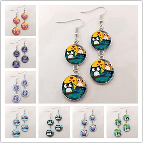 New Owl Earrings Lady Glass Face Brincos Perola Art Picture Dome Round Earring Jewelry