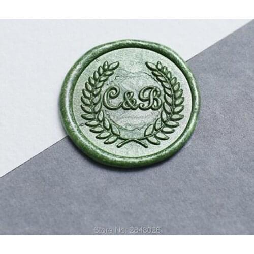 Custom wedding Two Initials with Olive Leaves Wax Seal Stamp,wedding invitation seal,wedding gift,personalised wood wax stamp