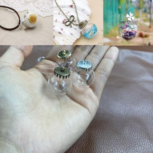 20x12mm Hollow glass globe with setting crown base set orb glass vials pendant glass bottle jewelry necklace Eternal flower vial