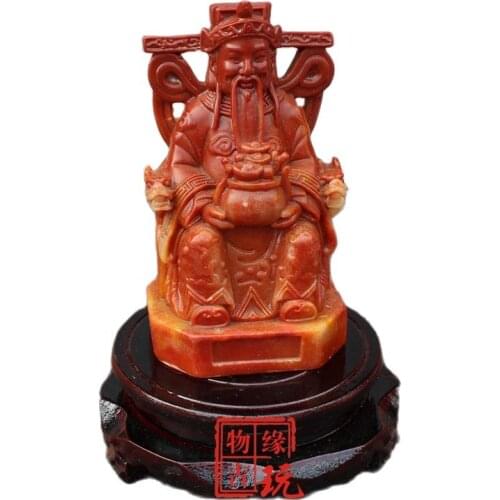 Ancient Shoushan Stone Carving, God of Wealth, Buddha Statue Arrangement to Recruit Wealth and Treasure