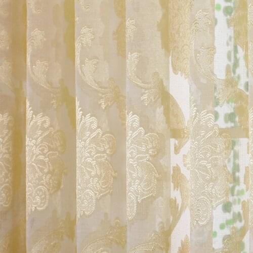 2015 Luxury Embroidered Curtains Gray Golden Europe Voile Curtain And Draperies Rings For Luxury Living Room Cortina Sheer 1Pcs