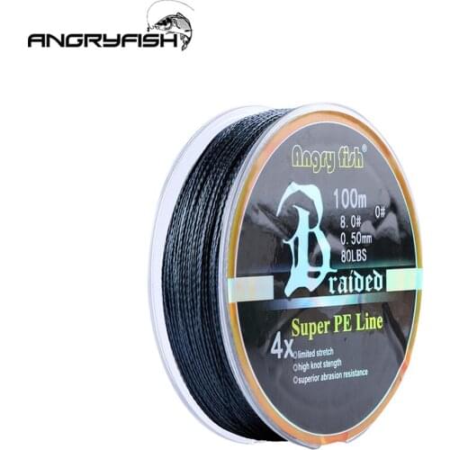 ANGRYFISH Diominate PE Line 4 Strands Braided 100m/109yds Super Strong Fishing Line 10LB-80LB Black