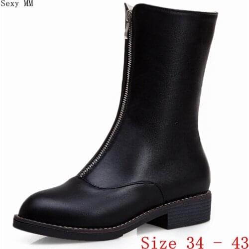Spring Autumn Low Heel Women Mid Calf Boots Woman Short Boots Low Heel Shoes Plus Size 34 - 40 41 42 43