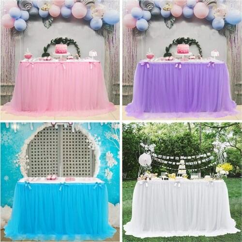 Wedding Party Tutu Tulle Table Skirt Cover Blue Pink Tablecloth Baby Shower Birthday Party Decorations Wedding Home Decor
