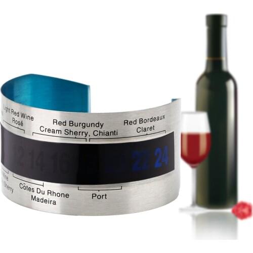 Bottle Wine Thermometer LCD Display Serving Party Checker Stainless Steel Red Wine Temperature Sensor Bracelet Thermometer