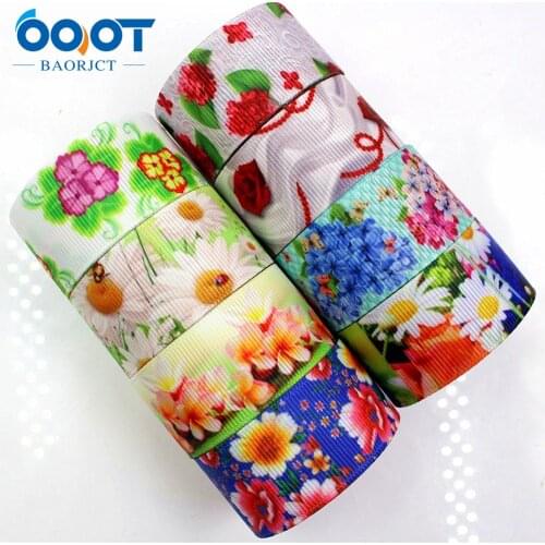 OOOT BAORJCT 175191 25mm 10yard Flower Ribbons Thermal transfer Printed grosgrain Wedding Accessories DIY handmade material