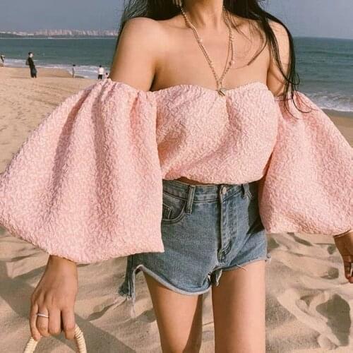 Spring Summer Sweetown Floral Off Shoulder Crop Top 2000s Aesthetic Cute Slash Neck Strapless Lantern Sleeve Backless Y2k Tops