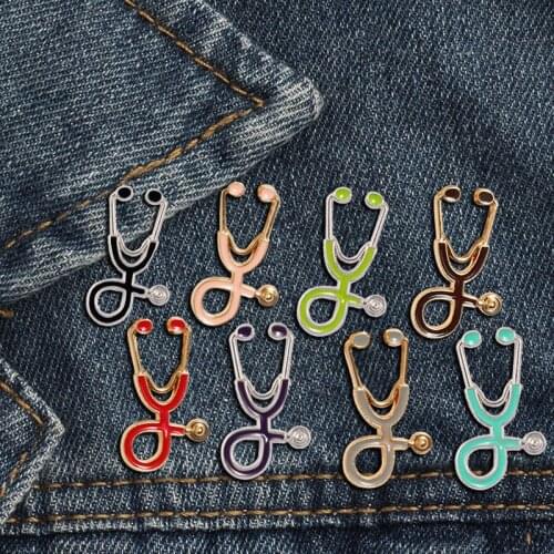 1PC New Brooches for Women Fashion Colorful Metal Stethoscope Enamel Jewelry Men Jackets Badges Accessories Hijab Pin