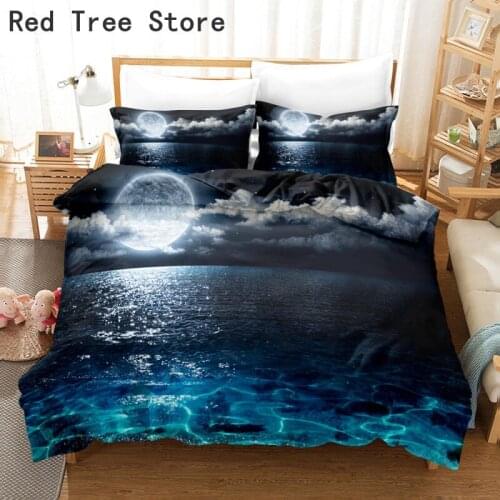 Moon Night View Bedding Set 3D Scenery Duvet Cover With Pillowcase King Queen Full Double Single Size Luxury Textile Bedclothes