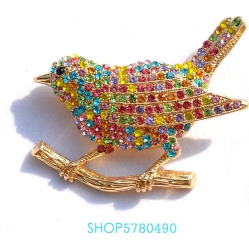 Painted Cute Bird Rhinestone Trendy Brooch Multi Color Women Crystal Breast Pin Lady Wedding Dress Ornaments Fashion Jewelry