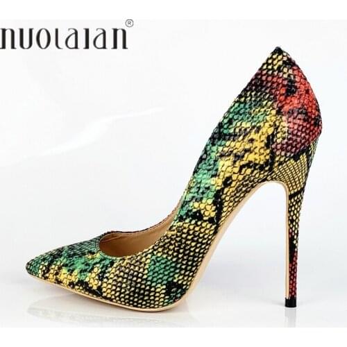 Brand Fashion 2019 New Women Pumps Snake Print Mixed Color Ladies Sexy Wedding Stiletto High Heel Shoes Woman Party Dress Pumps