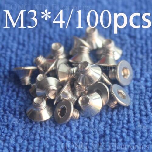 100Pcs M3*4 Flat Head Stainless Steel SS304 Machine Countersunk Screw Bolt Fastener Allen Key Head hex socket countersunk head
