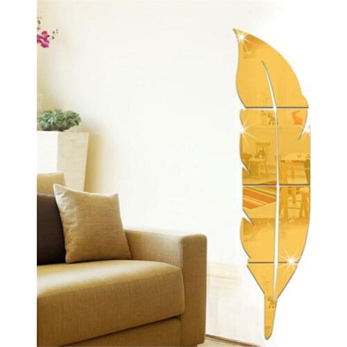 DIY Feather Plume 3D Mirror Wall Sticker for Living Room Art Home Decor Vinyl Decal Acrylic Sticker Mural Wall Decoration