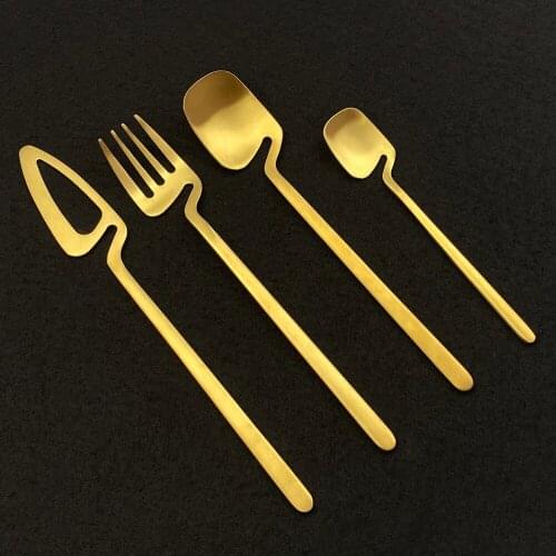 4Pcs Matte Gold Cutlery Set 304 Stainless Steel Dinnerware Dinner Knife Coffee Spoon Fork Tableware Silverware Accessories