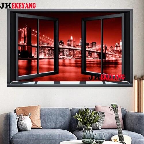 Full Square Round Diamond Embroidery DIY Diamond Painting New York city night view window Cross Stitch kit mosaic Y4409