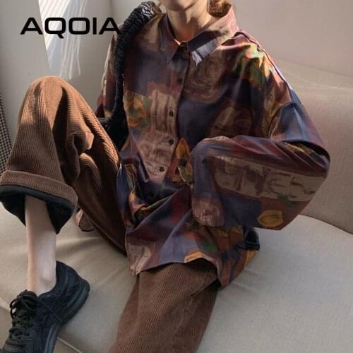 Street Style Long Sleeve Ladies Blouse Loose Button Up Hip Hop Patchwork print Women Shirt 2021 Spring Oversize Female Clothing