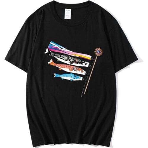 Mens T-shirt Loose Ladies Camiseta 100% Cotton T-shirt Casual Short-sleeved Carp Print Anime Mens Fashion T-shirt Top T-shirt