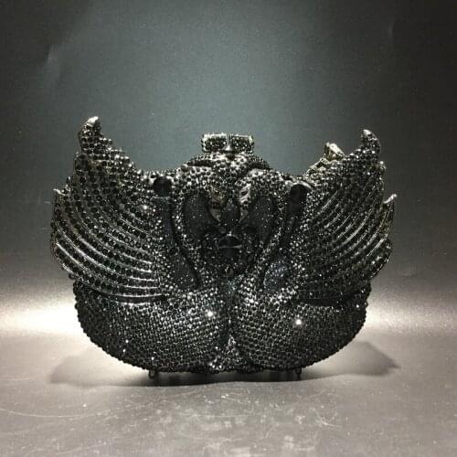 Swan Diamond Black Clutch European And American Style Female Party Evening Bag For Prom Chain Crystal Small Cellphone Clutches
