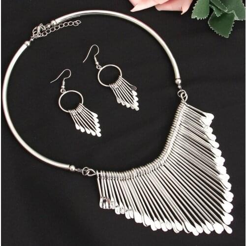 MINHIN Luxury Maxi Jewelry Set Women Fashion Tassel Design Gold Choker Necklace Earrings Set Engagement Jewelry Set