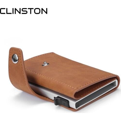 2020 Retro Crazy Horse Leather Wallet RIFD Blocking Vintage Anti-theft Aluminum Alloy Card Holder Hasp Purse for Men Gift