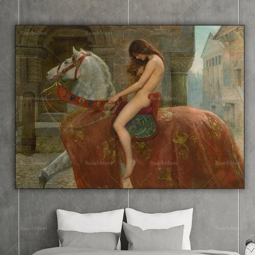 "Mrs. Godiva" by John Collier, art reproduction, fine art, horse, pre-Raphaelite decoration poster