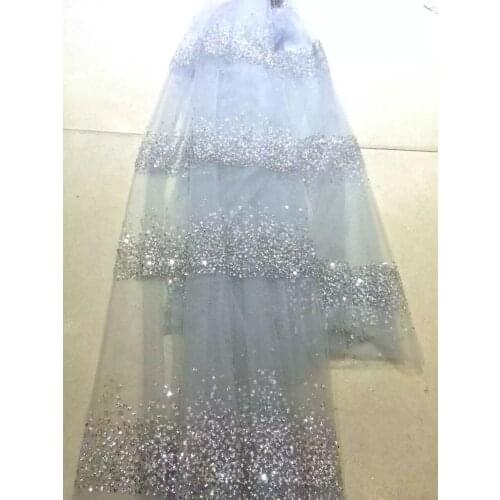 Latest African Lace Fabric high quality SYJ-9549 print glued glitter powder mesh tulle lace for party / evening dress