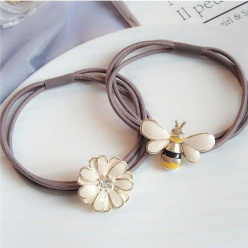 Korean Daisy Flower Cute Bee Rubber Elastic Hair Bands Simple Adult Fashion Head Rope Scrunchie for Women Girls Hair Accessories
