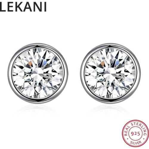 LEKANI Crystals From Swarovski Simple Round Stud Earrings S925 Silver For Women Girls Men Unisex Piercing Daily Accessories Gift