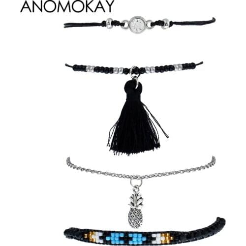 Vintage Bohemia DIY Bead Distance Wrap Bracelet Set Brazil Boho Adjustable Rope Bracelet European American Fashion Jewelry Gift