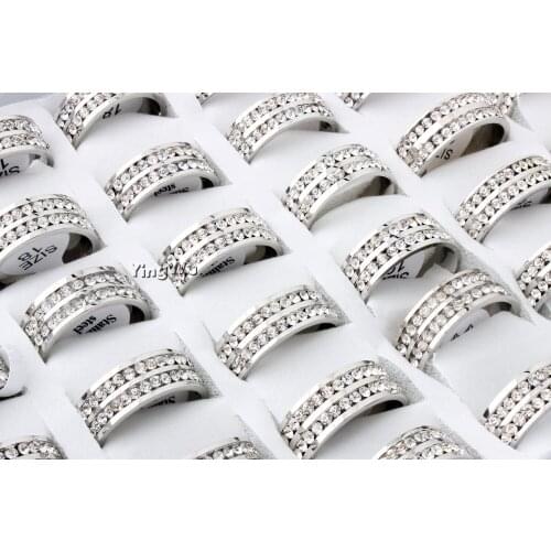 Yingwu Wholesale 10pcs/lot 316L Stainless Steel Rings Engagement Anniversary Wedding Rings Classic Female Jewelry