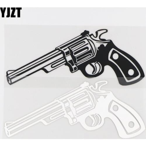 YJZT 6.5×17.2CM Car Sticker Personalized Body Decoration Vinyl Decal Creative Cartoon Weapon Left Wheel Gun Pattern 20C-0009