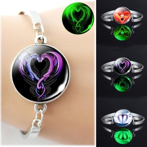 1pc Red-crowned Crane Heart Pattern Silver Color Bangle Fashion Swan Glass Cabochon Jewelry Charm Women Cuff Bracelet Gifts