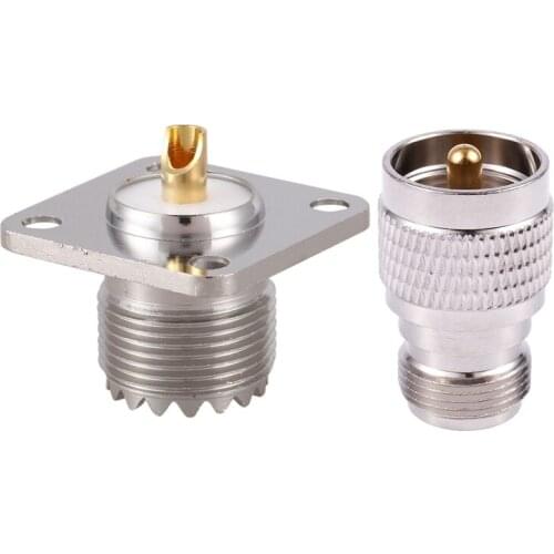 1 Pcs UHF Male PL259 To N Female M/F Straight Coax RF Adapter & 1 Pcs UHF SO-239 Female Jack Square Shape Solder Cup Coax Connec