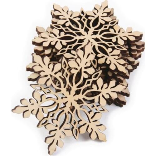 10pcs Merry Christmas Tree Hanging White Snowflake Ornaments Decoration Christmas Holiday Party Home Decor (Wood Color) 1209