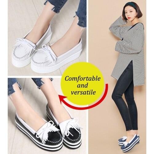2021 Spring Tassel Small White Vulcanized Shoes Womens Leather Thick-soled Casual Woman Shoes Increased Tassel Platform Shoes