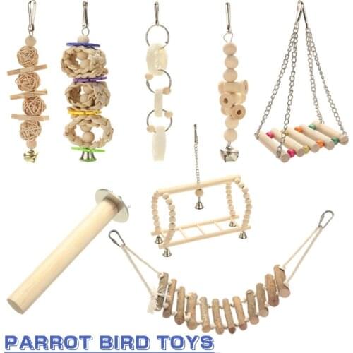 8pcs Parrot Pet Multi-layered Entertainment Toys Bird Hammock Swing Harness Cage Ladder Parakeet Budgie Toys