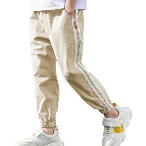 Kids Boys Sports Pants Fashion Casual Loose Pants Solid Color Elastic Waistband Cotton Children Long Trousers