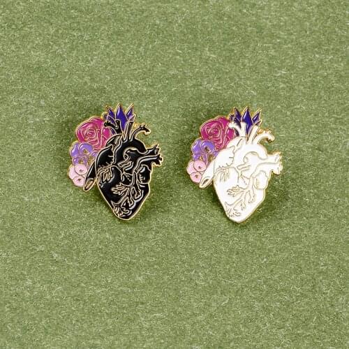 Gothic Abstract Organ Heart Brooches For Men Women Anatomy Blood Vessel Purple Rose Flower Backpack Bag Pins Badges Accessory