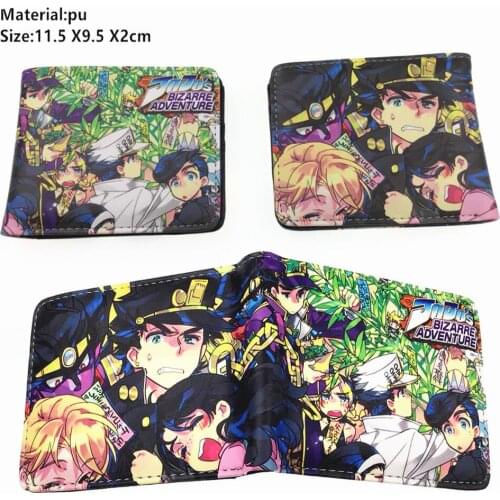 Anime JoJos Bizarre Adventure Pu Wallet Photo Card Holder Bifold Short Layers Purse Leather Boys Girls Coin Zip Pocket Moneybag