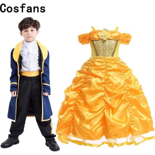 New Kids Boys Beauty and The Beast Costume Child Book Week Prince Cosplay Fancy Dress Girls Princess Belle Christmas Vestidos