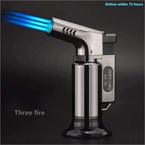 Metal Lighters Three flames Torch Turbine Lighter Windproof Gas Lighter Spray Gun 1300 C Cigar Butane Lighters Outdoor BBQ