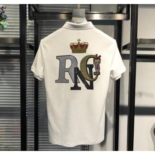 Simple Rhinestone Letter Design Mens Polo Short Sleeve Summer Original High-End Brand Lapel Delicate Wrinkle Resistance