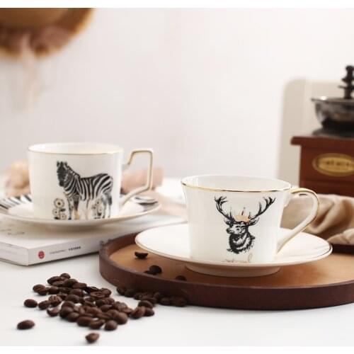 Nordic style zebra elk bone china coffee cup and saucer sets English high quality phnom penh black tea cup gift free shipping