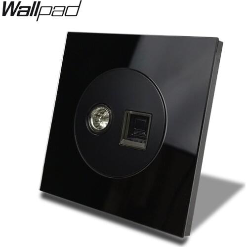 L6 Black Glass TV Television Signal PC Computer Internet Data CAT6 Wall Socket Tempered Glass Wire Accessories Outlet