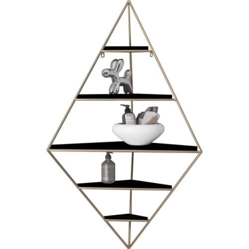 Nordic Golden Wall Tripod Shelf Iron Metal Wooden Storage Rack Wall Mount Hanging Bookshelf Decorative Shelf Display Home Decor
