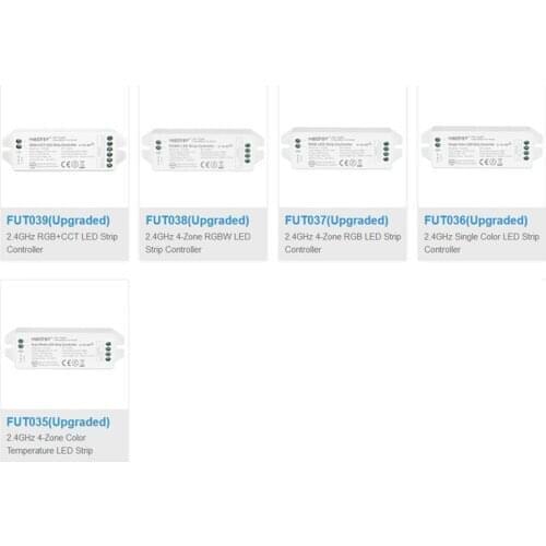 New 2.4G Miboxer FUT035/FUT036//FUT037//FUT038//FUT039 single color/4-Zone color/RGB+CCT LED Strip contrller Upgraded version