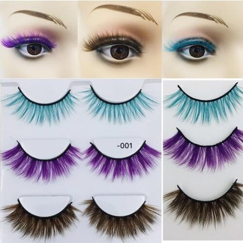 NEW Stage Show Makeup False Eyelashes blue brown Purple Cross Thick False Eyelashes Soft Natural Long Eye Lashes